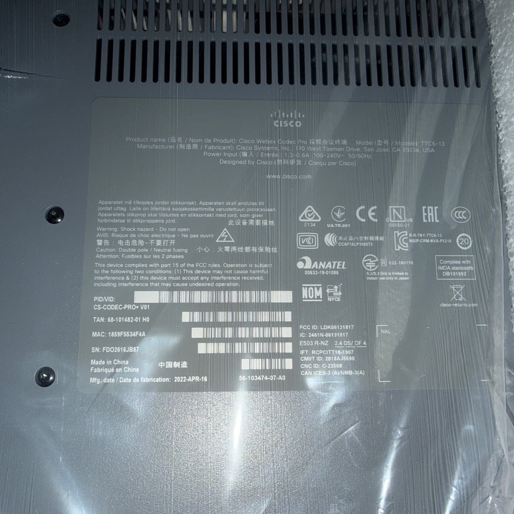 Cisco CS-CODEC-PRO+ Smartnet clean Conference Webex CS-KITPRO+