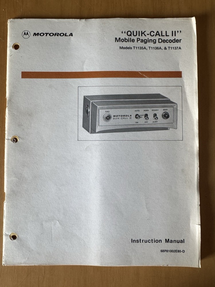 Motorola Quick-Call II Mobile Paging Decoder Instruction Manual 68P81002E80-D