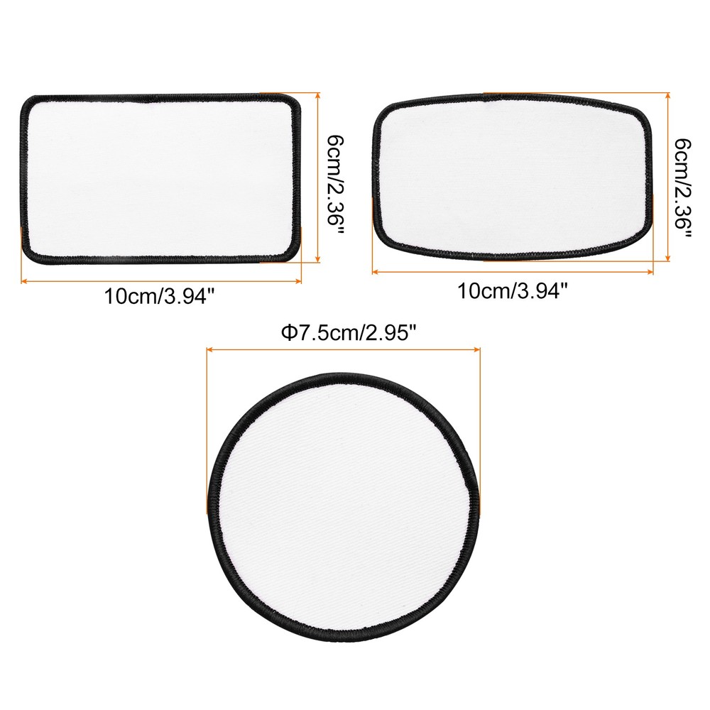 30pcs Sublimation Patch Blank 3 Shape White with Black Border