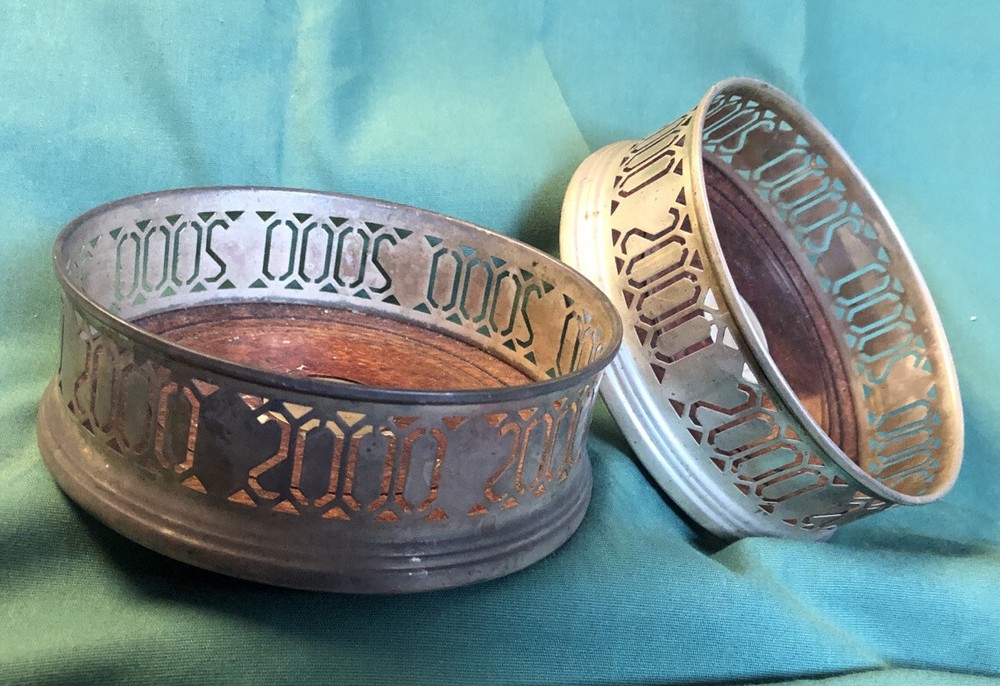 Sterling Silver 2 Broadway & Co. Year 2000 Millennium Wine Bottle / Coasters