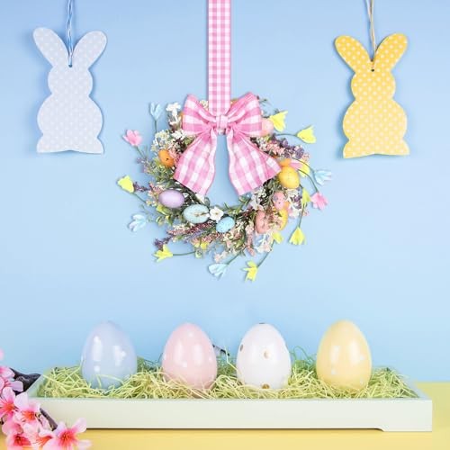 2 Pcs 9'' Mini Easter Wreath for Front Door Easter Eggs Easter Cabinet Wreath