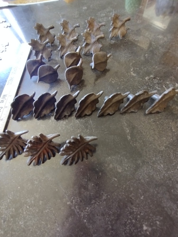 Vintage/Old 22 metal drawer pulls made by Tag - assorted Leaf Styles