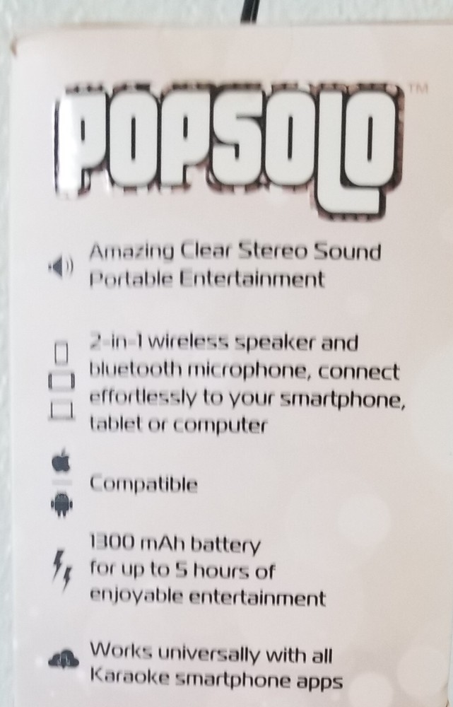 Pop Solo Bluetooth Karaoke Microphone / New