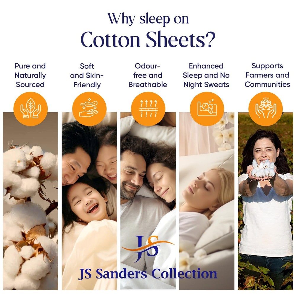 JS Sanders Top Split Head King Sheets Set - 4 Pcs, 100% Cotton Half Split Kin...
