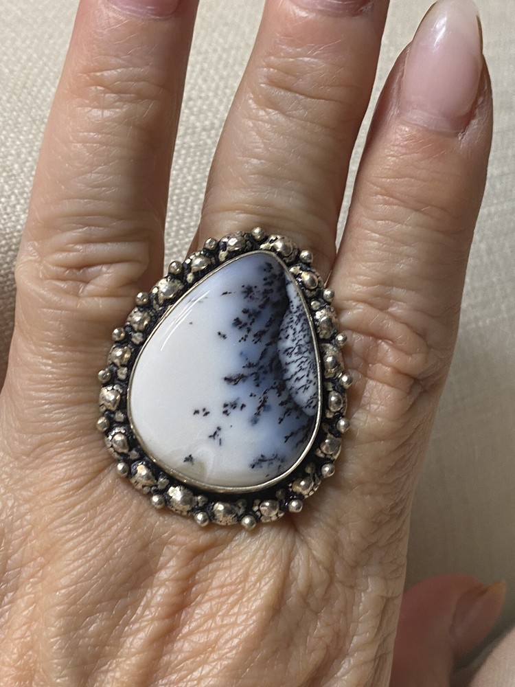 Dendritic Opal Power Ring In Handmade Sterling Silver Band