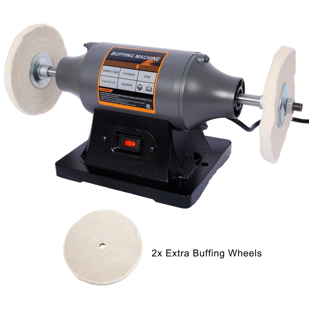 6" Electric Benchtop Polisher 370W 1/2HP Buffer Grinder Benchtop Buffing Machine
