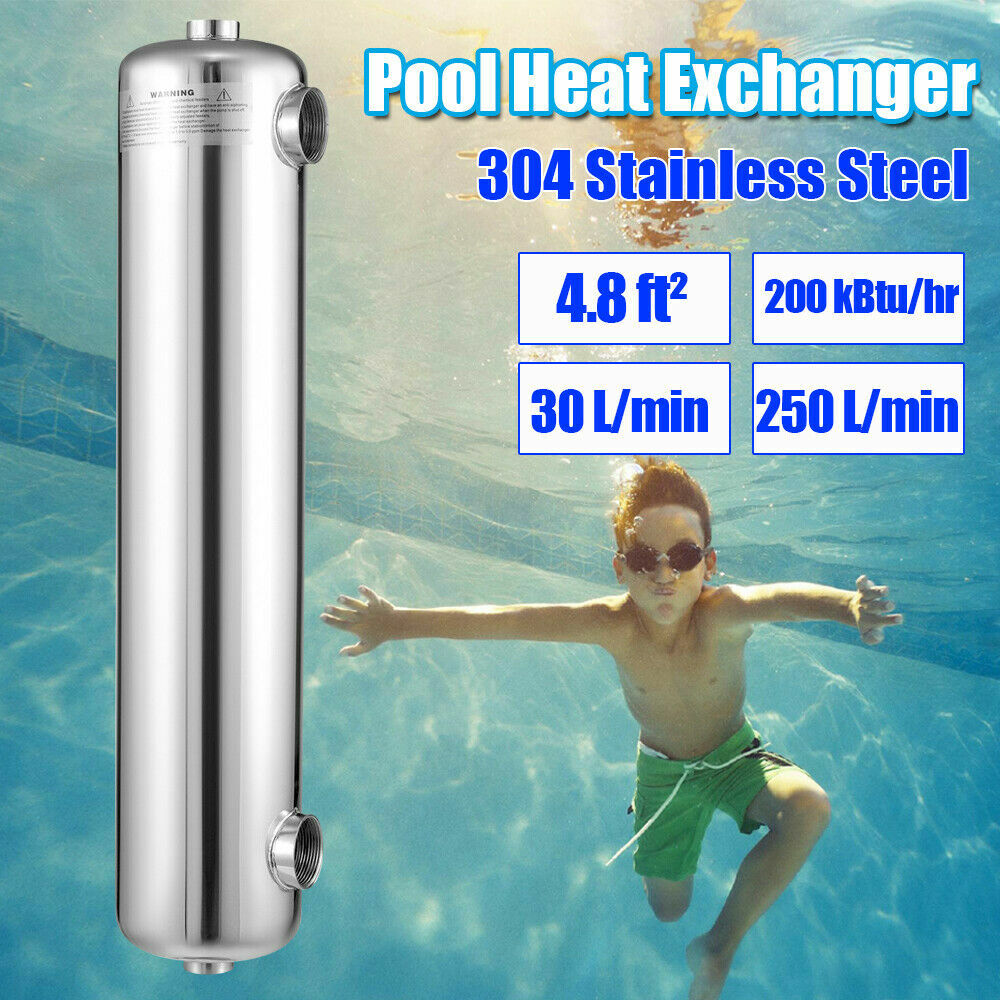 200KBTU Heat Exchanger 1INCH +1 1/2" FPT for Salt Water Swimming Pool Spa SS304