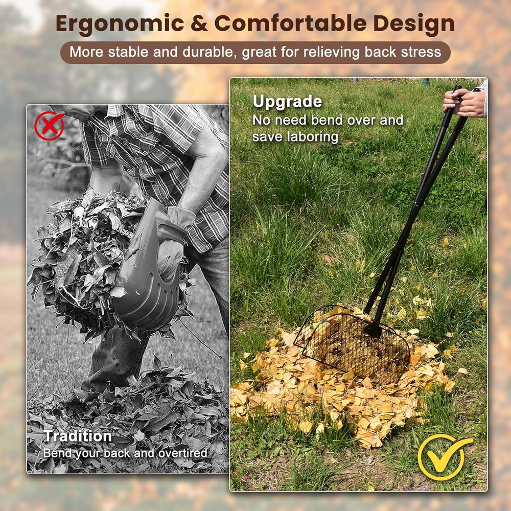 Leaf Grabber Rake with Long Handle, Leaf Picker Upper Grass Collector, Yard Rake