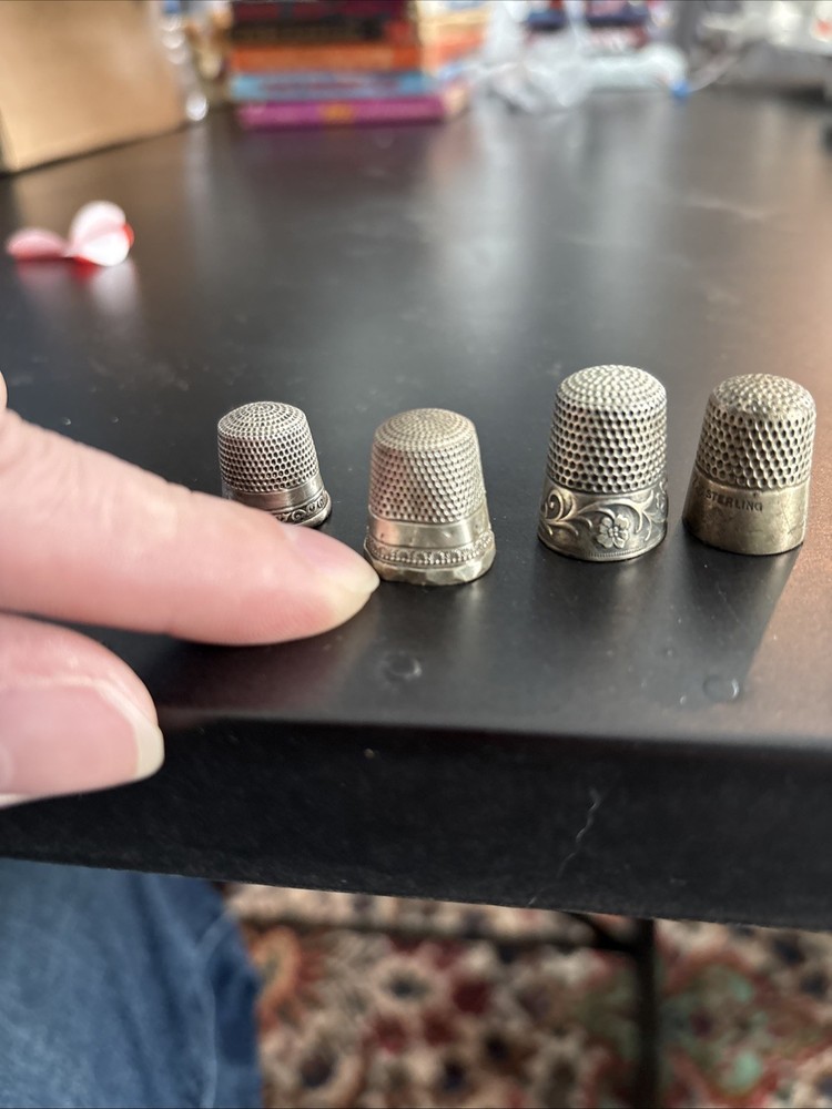 4 SILVER THIMBLES ~ STERLING with FLOWER ~