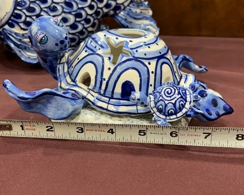 Diane Artware Blue and White Turtle Tea Light Set Ceramic