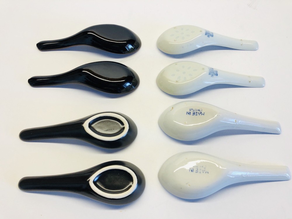 4 Sets Various Colors Ceramic Asian Soup Spoons 5.5" Long