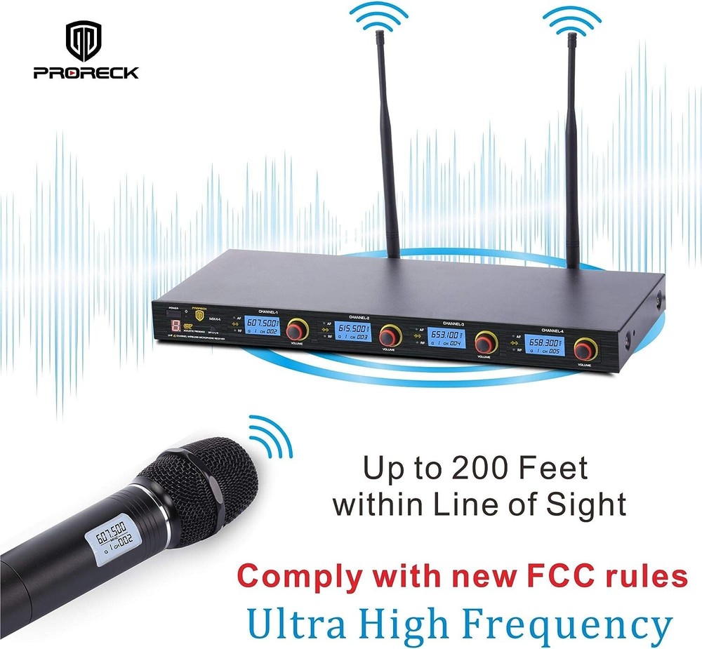 Proreck MX44 4-Channel UHF Wireless Microphone System For Party Event