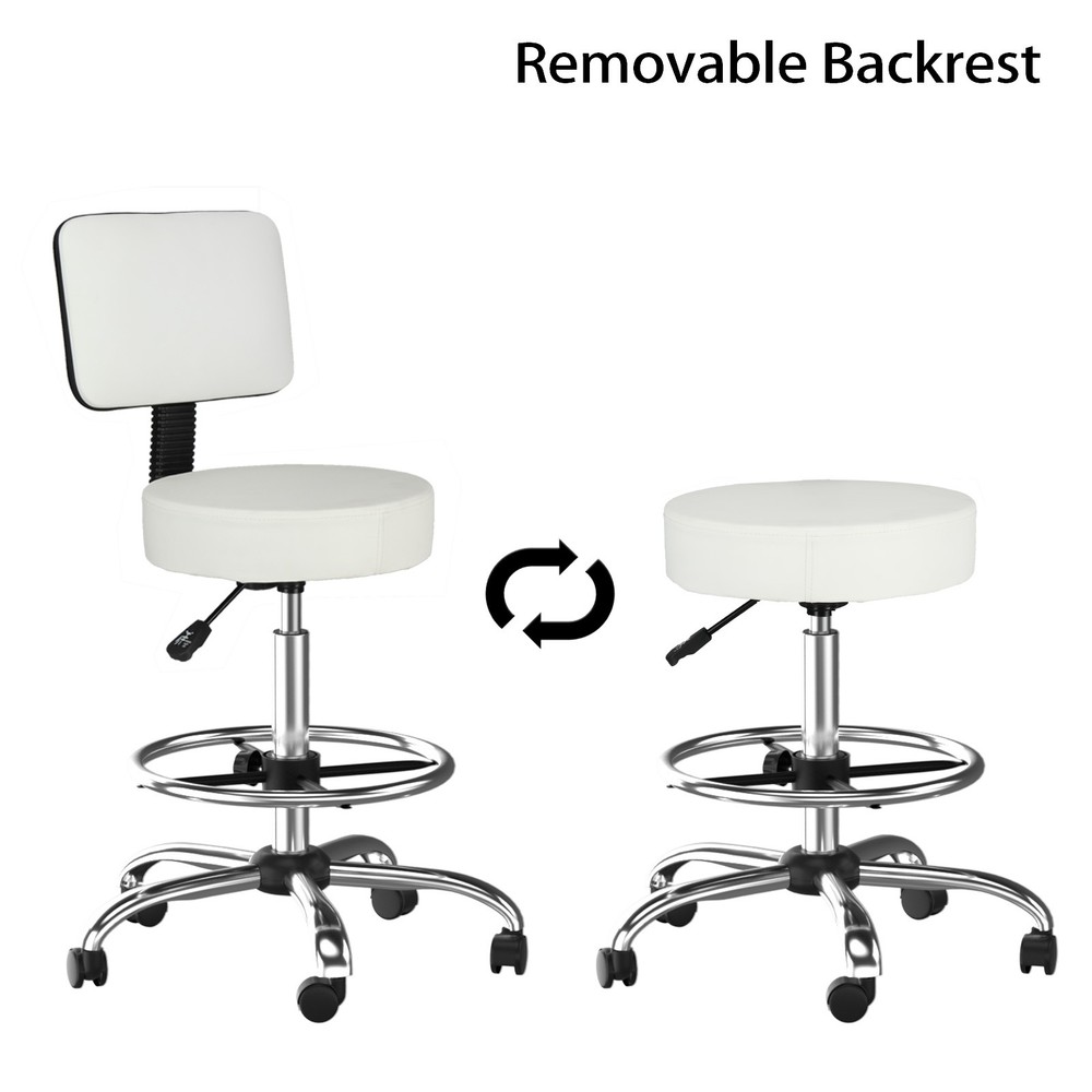 Rolling Garage Stool Adjustable Mechanic Work Shop Seat with Back Support White