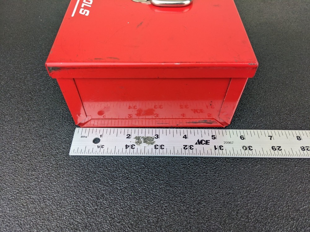 #bn739 Vintage Mac Tools Red Metal ToolBox Hinged Lid Rectangular