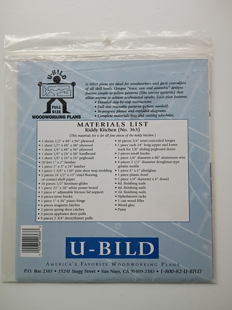 U-Bild Kiddy Kitchen Pattern Plan #363 - Woodworking