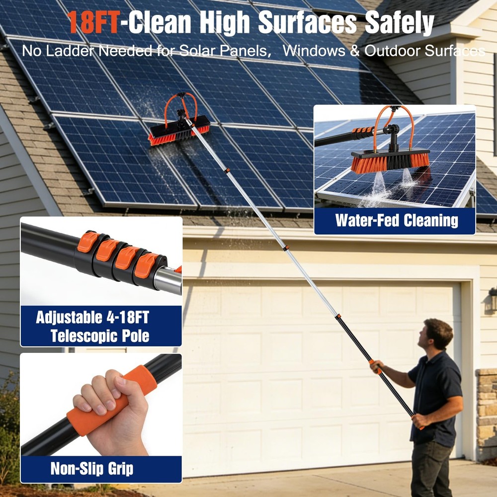 18FT Water Fed Pole Window Cleaning System & Solar Panel Cleaning Kit