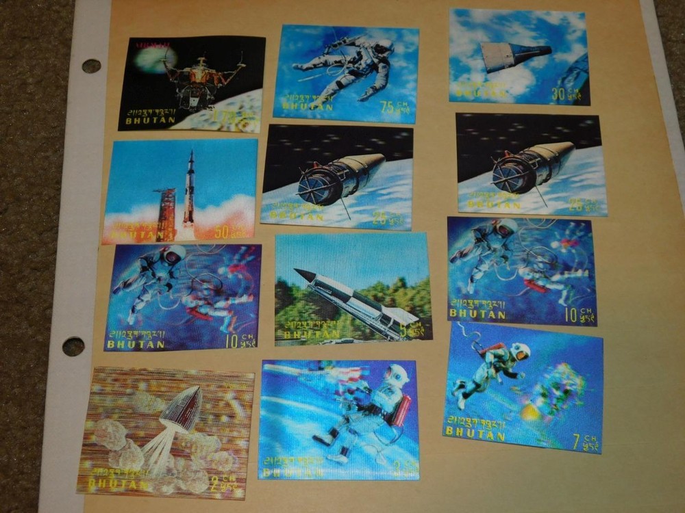 BHUTAN, MISCELLANEOUS SPACE IMPERF 3-D STAMPS MINT