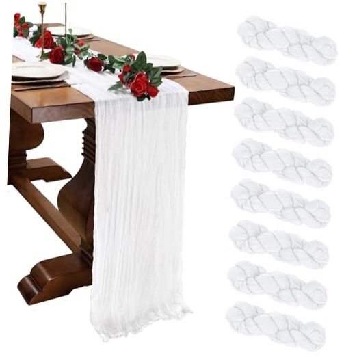 8 Pack Cheesecloth Table Runner 10ft Boho Gauze Fabric 120 8 Pcs - 10Ft White