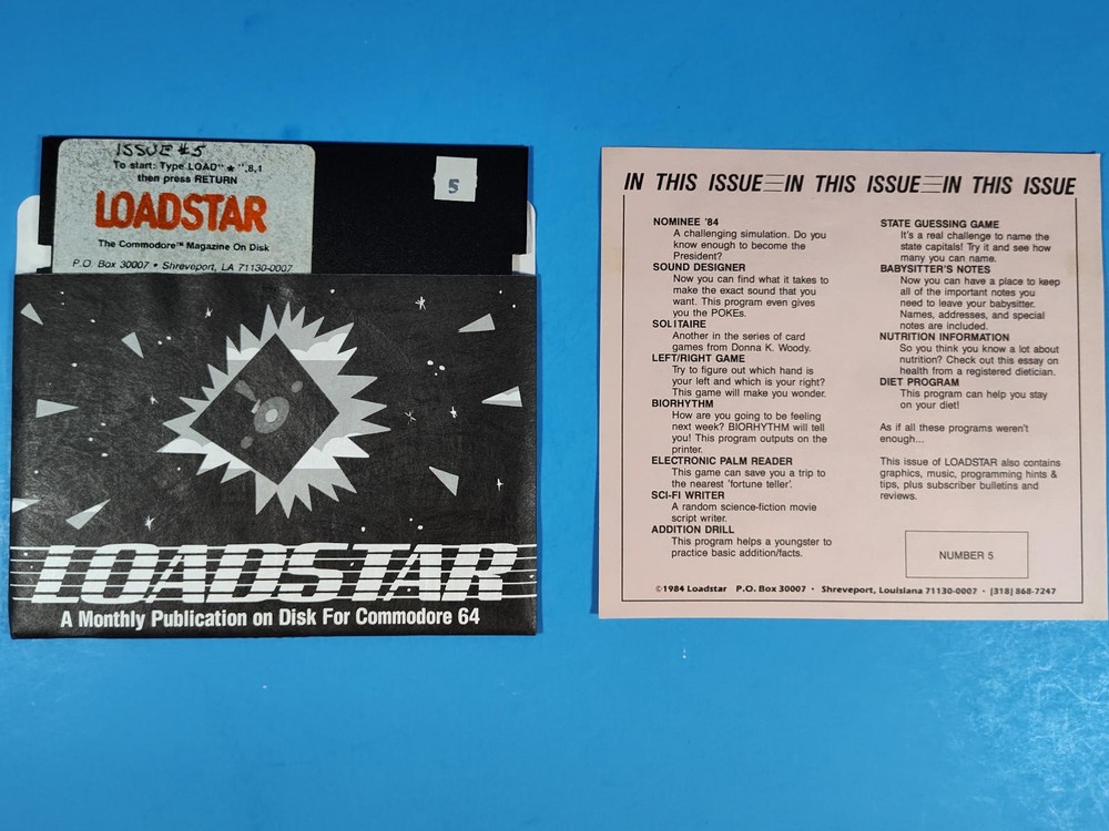 LOADSTAR Issue #5 Disk 1984 for Commodore 64 C64 HTF Rare Tested