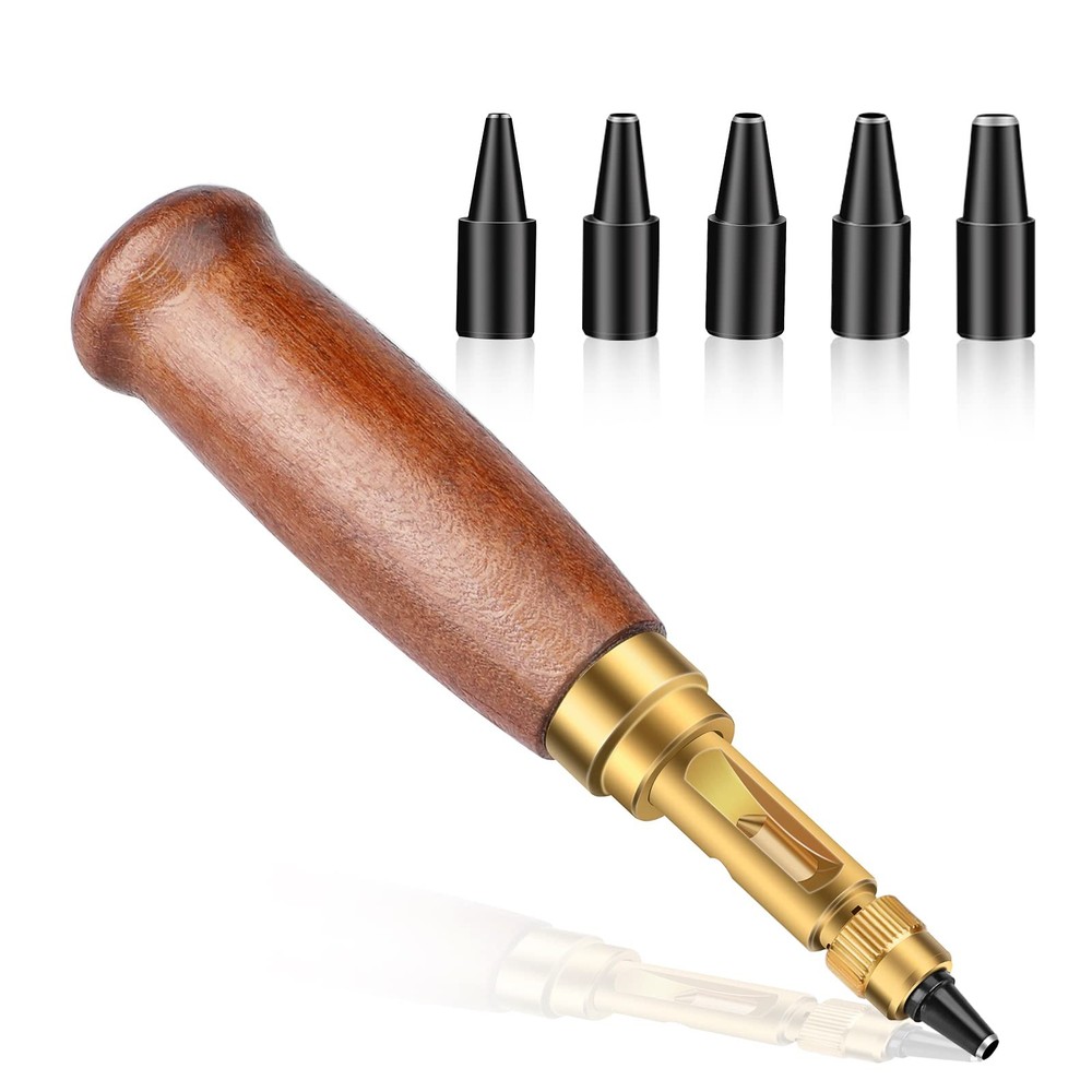 Adjustable Leather Hole Punching Tool Automatic Puncher with Wooden Handle Ho...