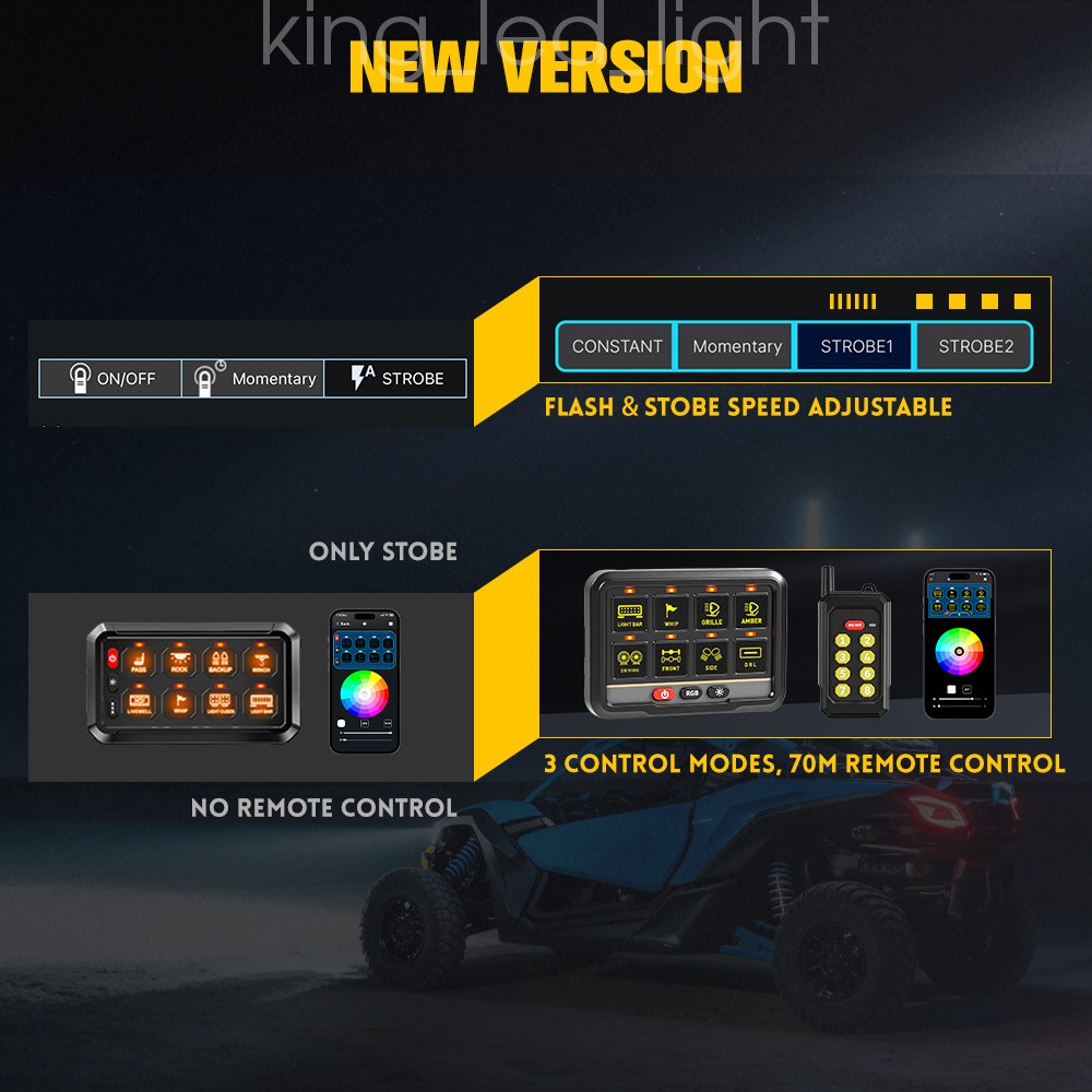 AUXBEAM 8 Gang RGB On/Off Switch Panel Toggle LED Light Circuit Relay System Kit