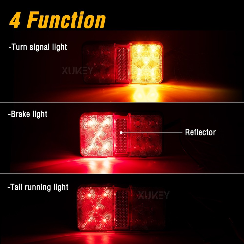 1 Pair Rear LED Square Trailer Tail Brake Indicator Lights Boat Truck Waterproof