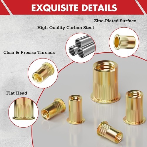 Arrow 200PC Rivet Nut Kit SAE Rivnut Assortment FlatHead Threaded Insert Nutsert