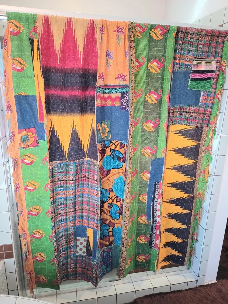 Indian Kantha Patchwork Curtain Drape Window Decor Multi Cotton Kantha Curtains