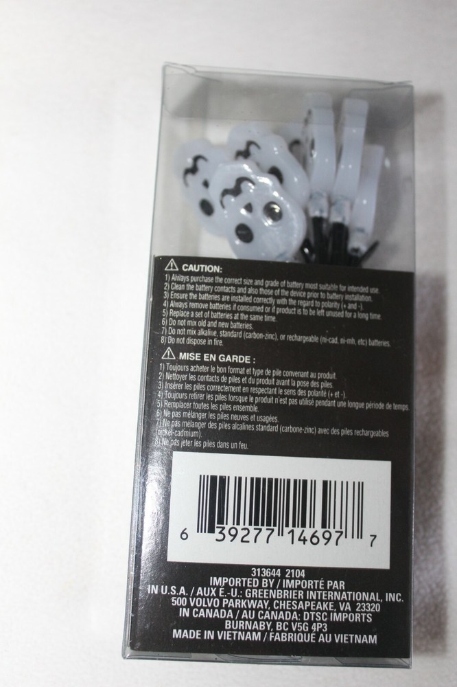 3 Pack LED Halloween String Lights White Skulls New!