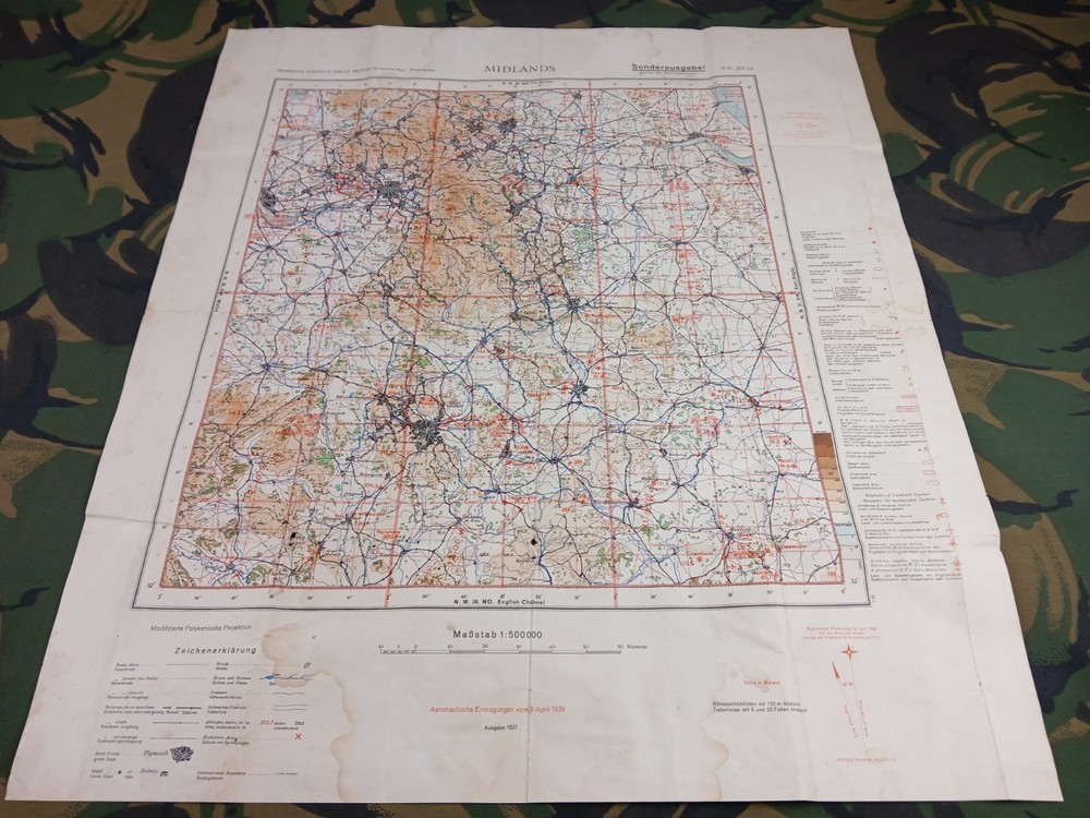 WW2 "RESTRICTED" GERMAN LUFTWAFFE MAP (LIVERPOOL, MANCHESTER, BIRMINGHAM etc)