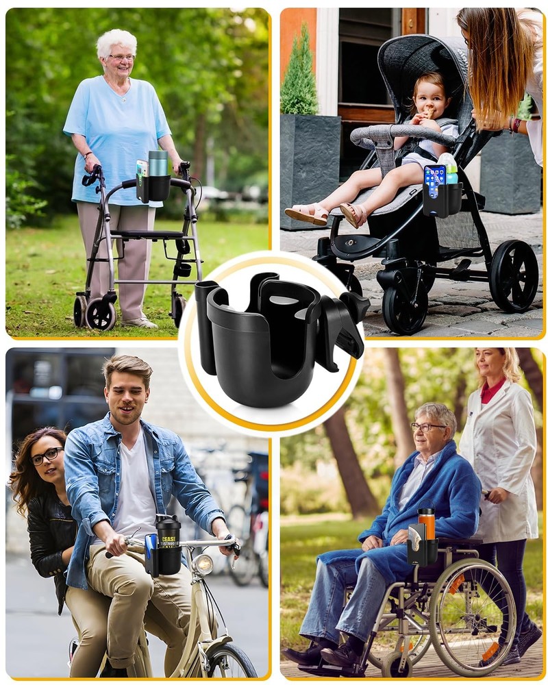 Universal Stroller Cup Holder with Mobile Phone Case, 2-in-1 Strollers Storage
