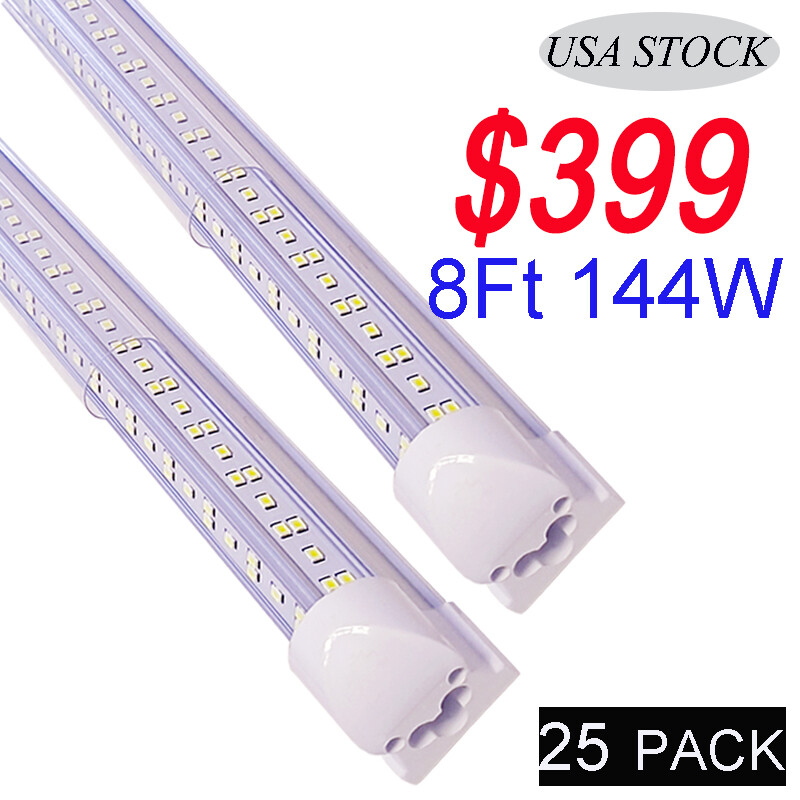 25 Pack 8 Foot LED Shop Light Fixture 8FT T8 LED Tube Light 8' 144W Garage Light