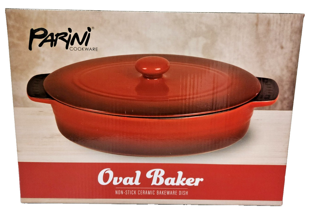 Parini Red Ceramic Oval Baker with Lid, Cookware/Bakeware/Ovenware