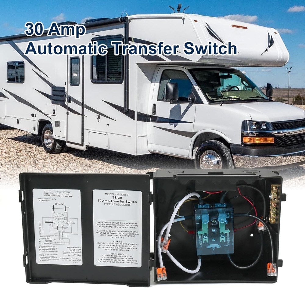 120V Automatic Power Switch for RVs with 30 Amp Current Rating and Touch Control