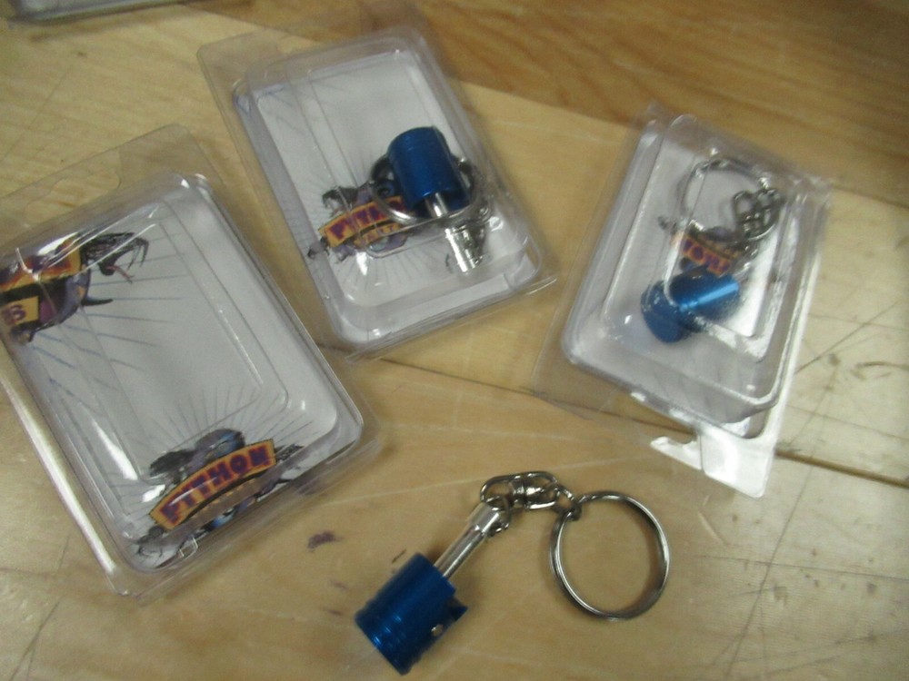 GETS THREE (3)  KEY CHAINS - ANODIZED BLUE PISTON - MOTORCYCLE ATV UTV MX KART