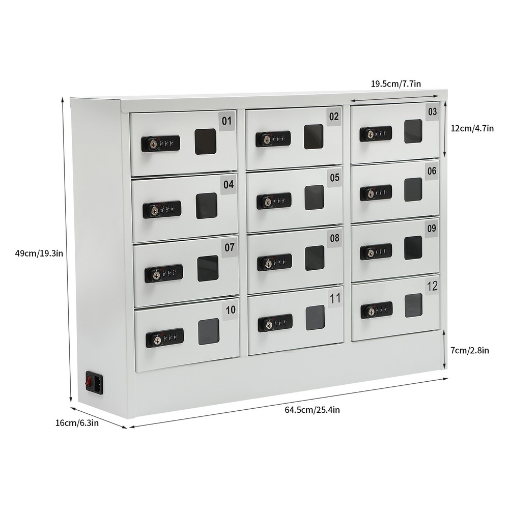 12 Slot USB Cellphone Locker Storage Charging Station Class Camp Security
