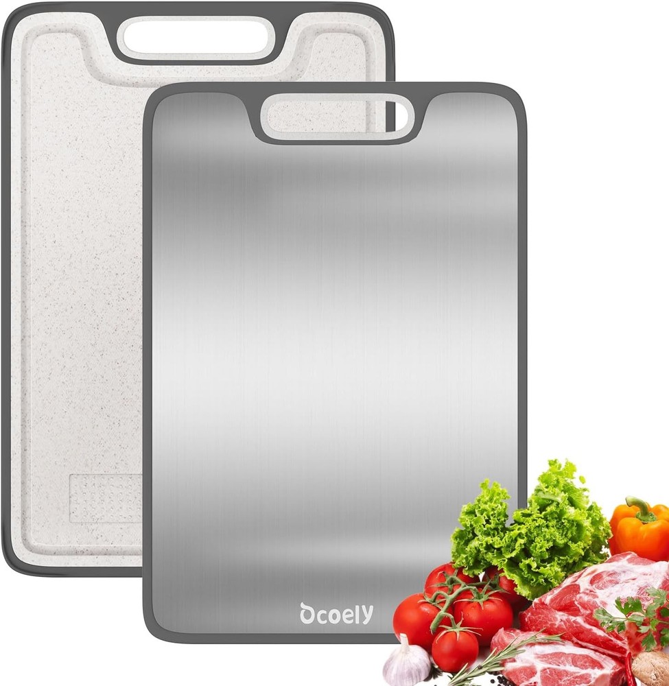 Titanium Cutting Boards for Kitchen – Dual-Sided Solid Titanium & Wheat Straw