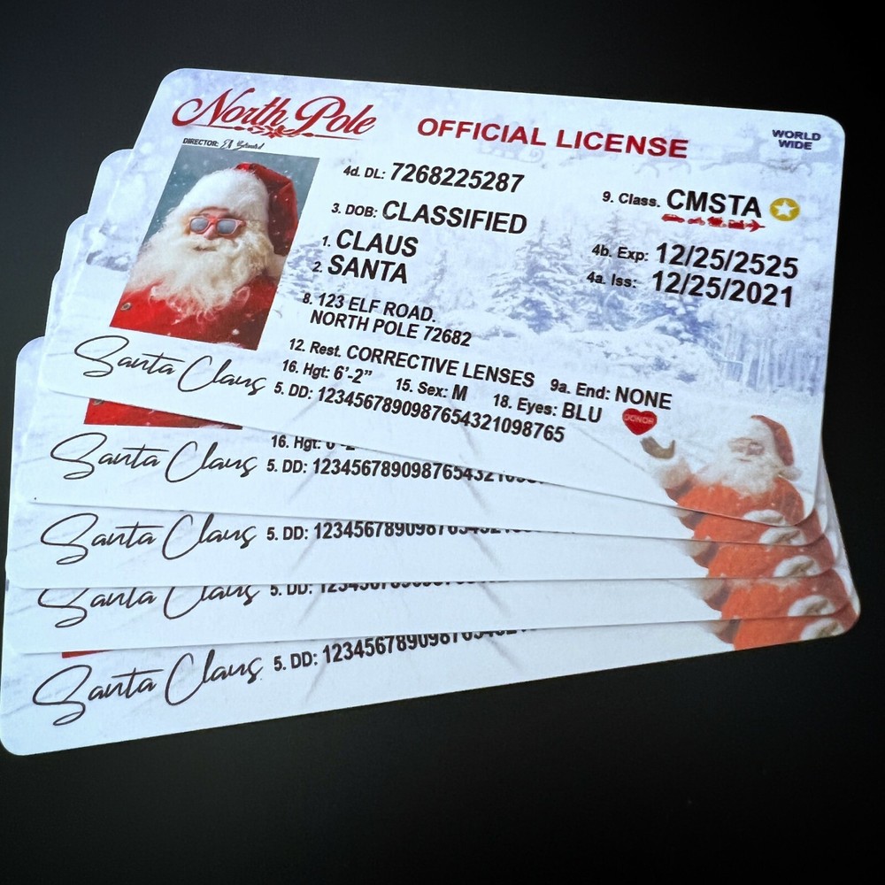 Santa Claus Driver License- Plastic Cards (5 pack)