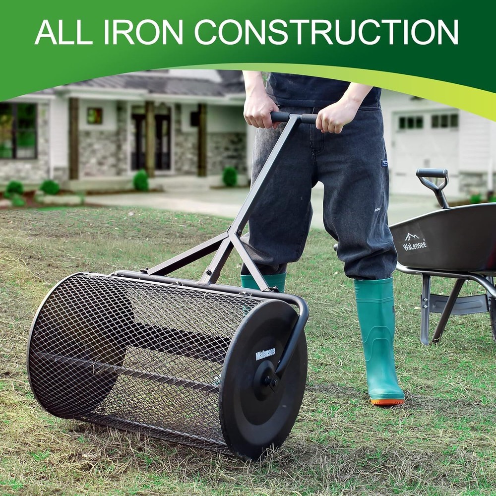 Peat Moss Spreader 24inch,Compost Spreader Metal Mesh,T shaped Handle