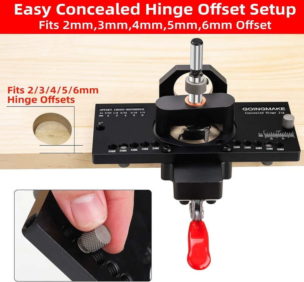 GOINGMAKE Metal Concealed Hinge Jig with Quick Clamp and Dust Vacuum Adapter