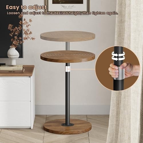 Round Side Table, Adjustable-Height Small Drink Walnut Adjustable-Height 1-Pack