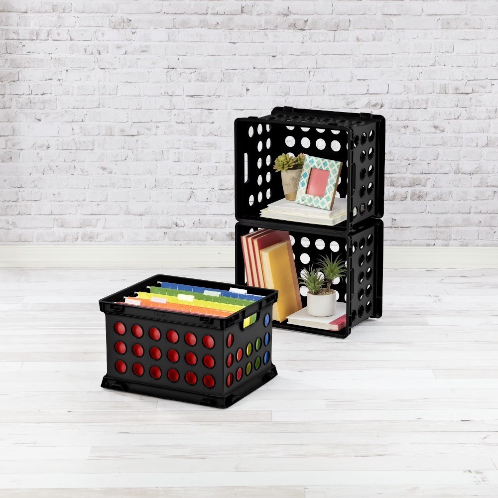 Black File Storage Bin with Hanging File Folders Holder, Stackable Plastic File
