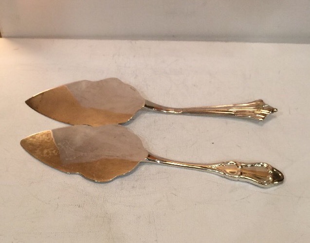 Silverplate Two Cake Pie Servers Flatware " Happy Holiday" & "Christmas Greeting