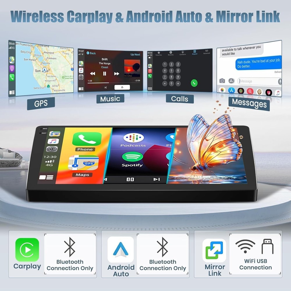Compass 2017-2019 10" Double Din Wireless Carplay Android Auto Backup Cam