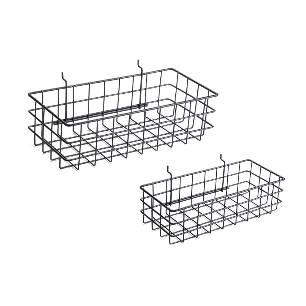 2 PCS Black Pegboard Baskets Medium Small Metal Wire Wall Mount Tool Garage