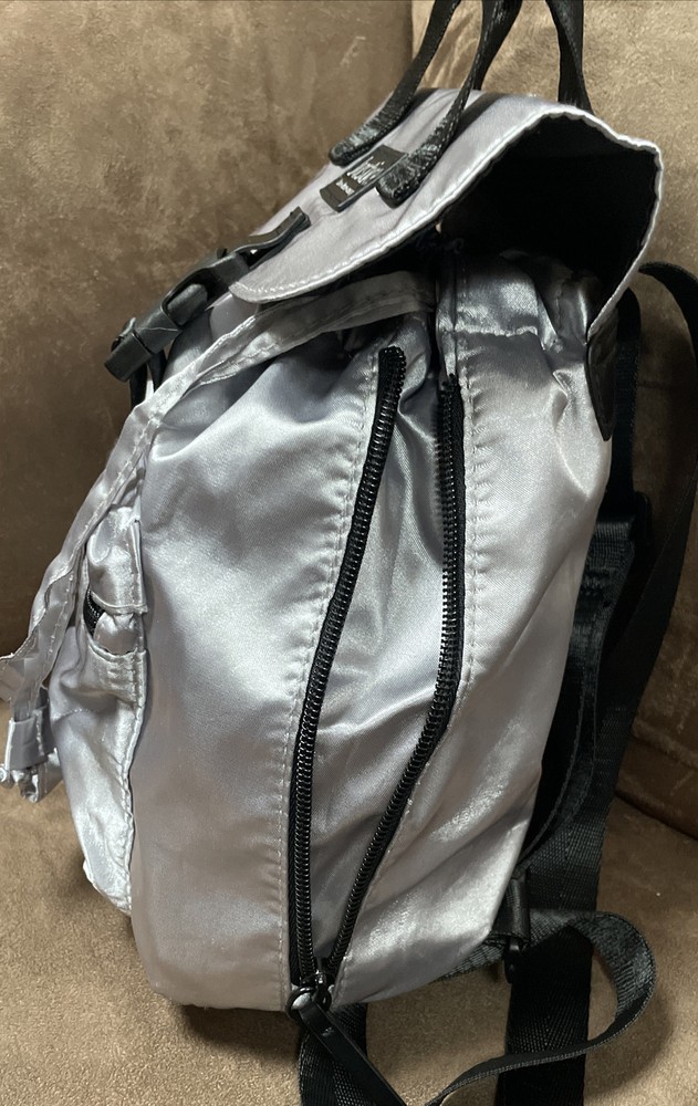 JUSTICE MINI BACKPACK SILVER/BLACK SATIN SUPER CUTE!!