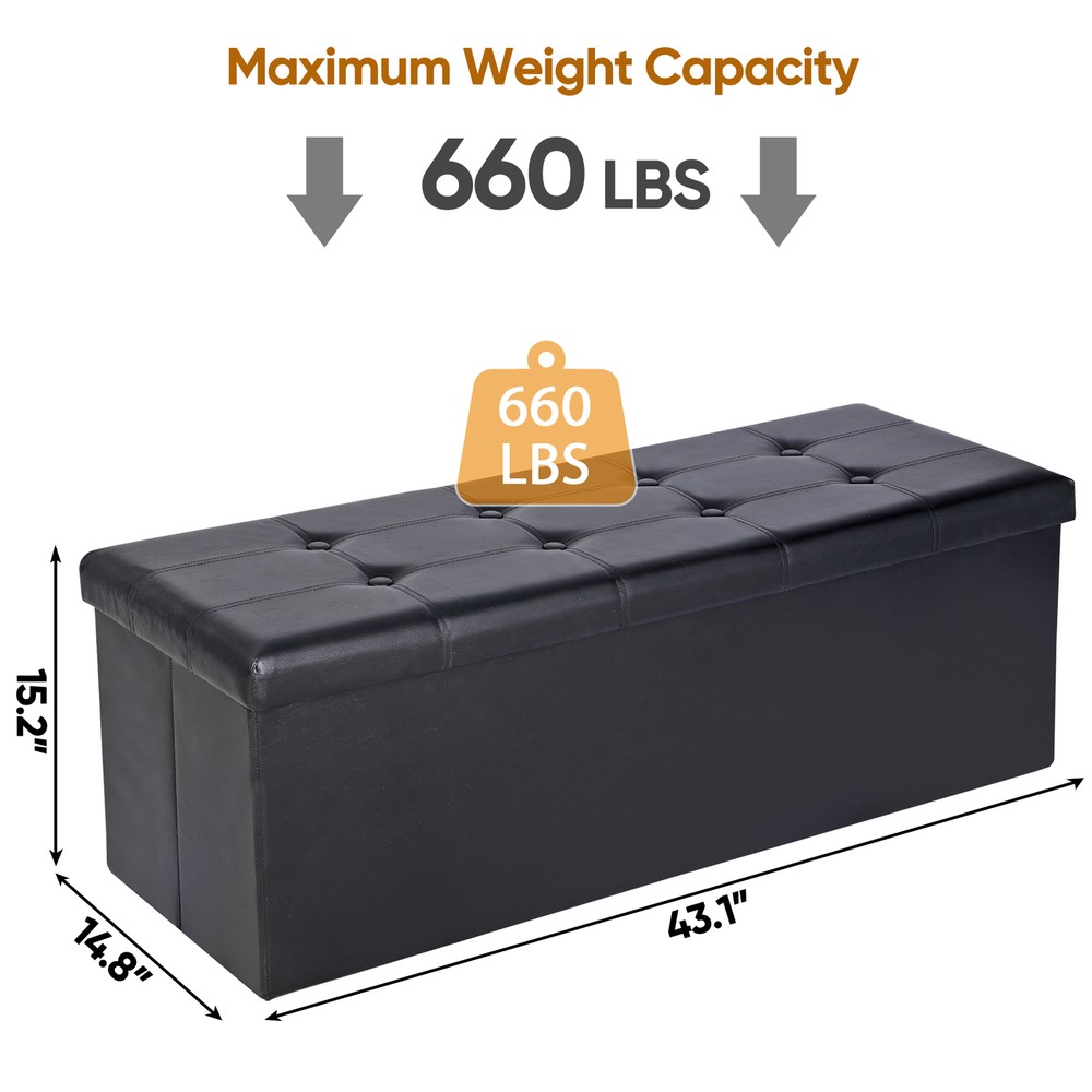 Black Folding Storage Ottoman Bench Storage Stools Footrest for Home Storage Use