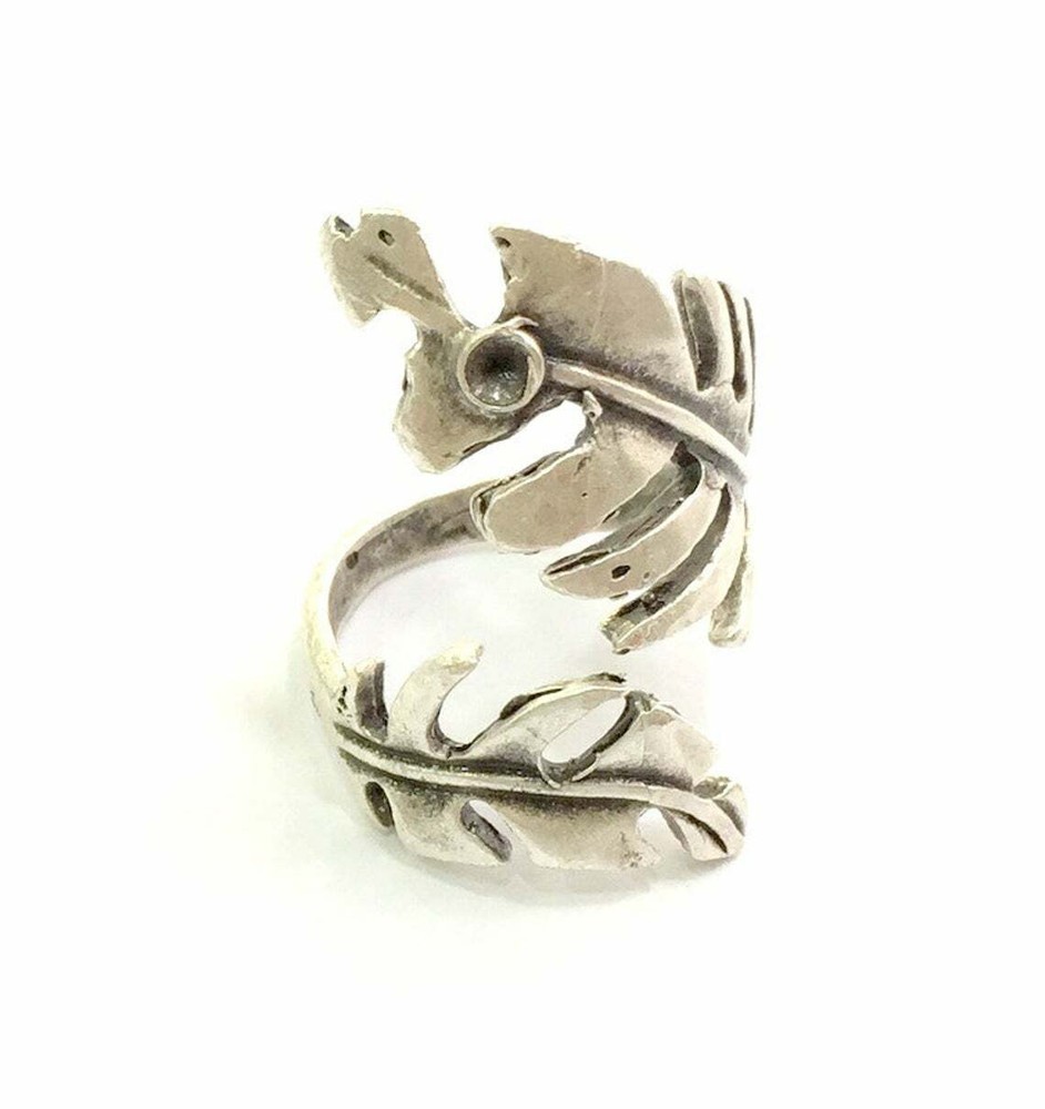 Leaf Ring Blank Setting Base Bezel Cabochon Antique Silver Plated Brass G8287