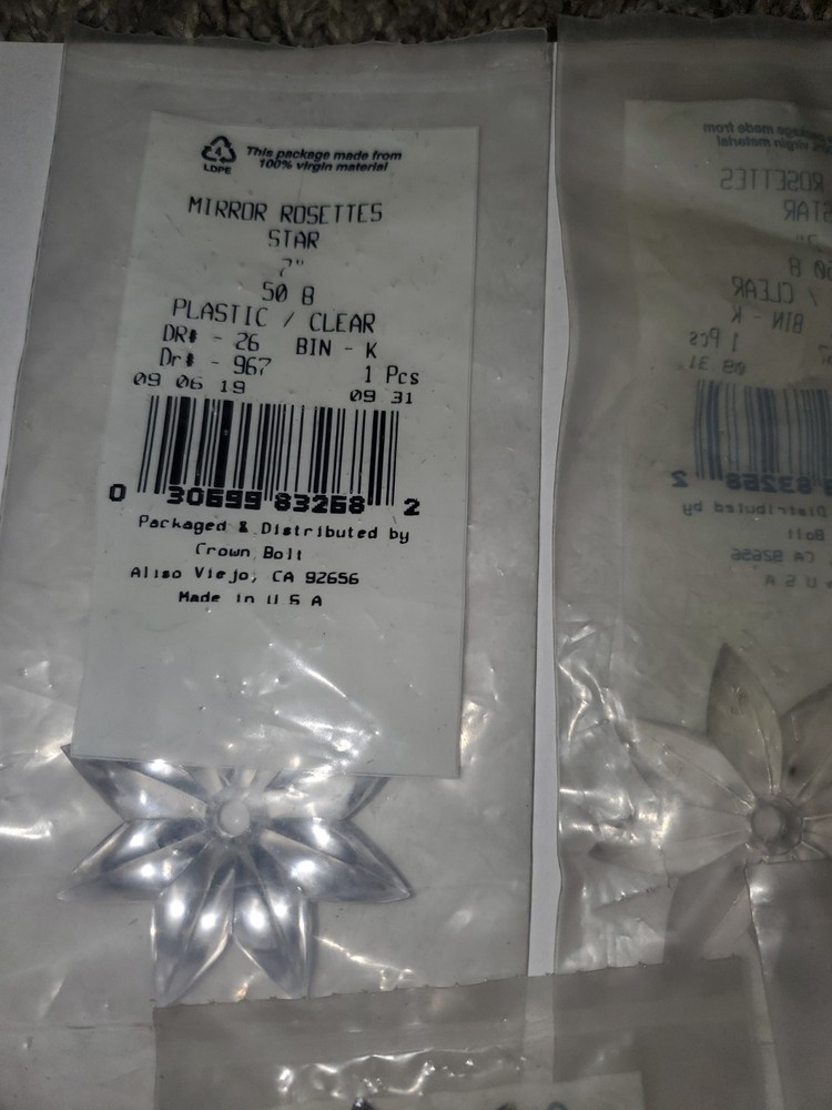 5 CLEAR MIRROR STAR ROSETTES 2” New
