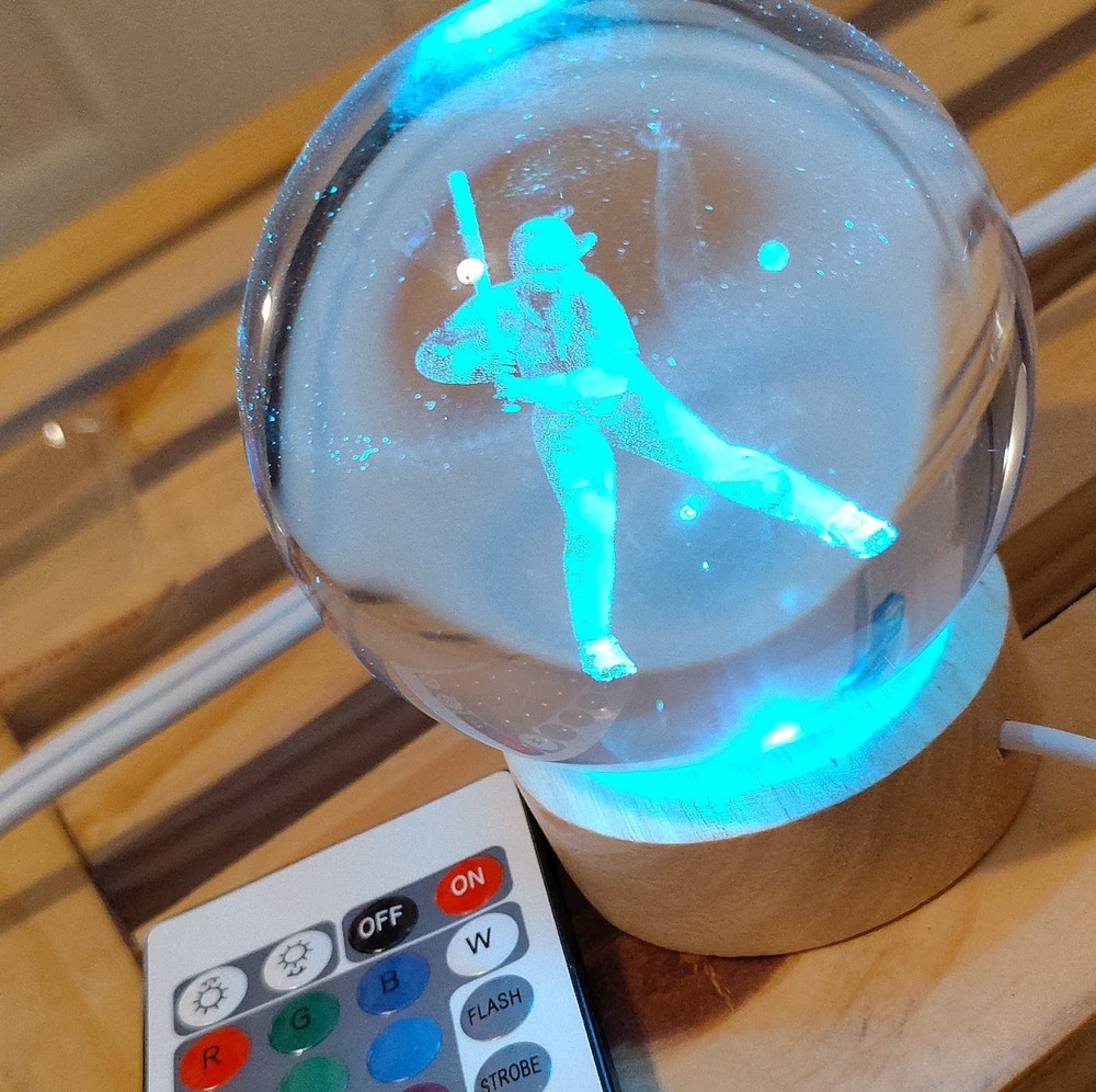 Baseball Player Sphere LED Color Changing Night Light Remote Control Multicolor